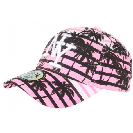 Casquette NY Rose et Noire Design Cocotiers Tropical Baseball Maldyv ANCIENNES COLLECTIONS divers
