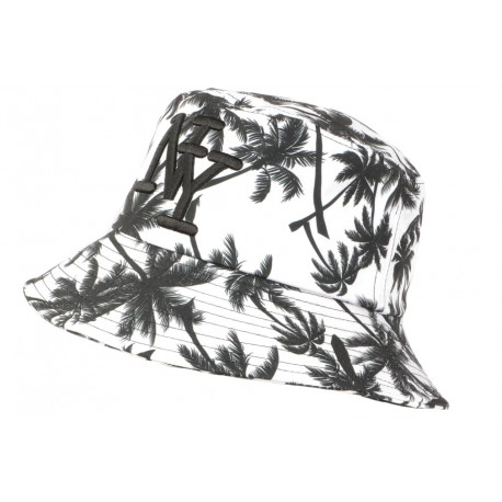 Chapeau Bob NY Blanc et Noir Tropical Design Palmier Hawai ANCIENNES COLLECTIONS divers