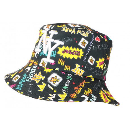 Chapeau Bob NY Noir et Jaune Original Streetwear Fashion Haha ANCIENNES COLLECTIONS divers