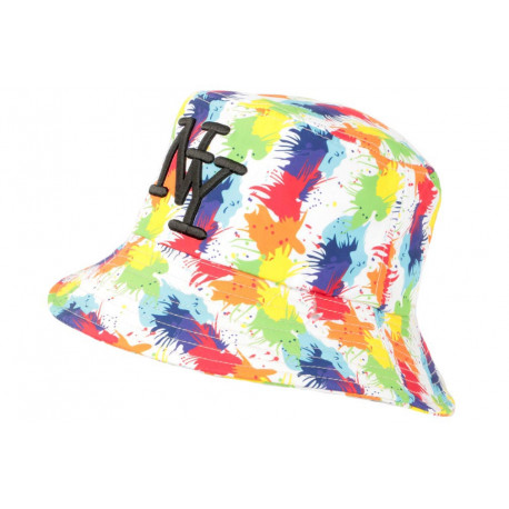 Chapeau Bob NY Blanc et Rouge Patchwork Original Arlyq BOB Hip Hop Honour