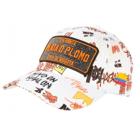 Casquette Plata o Plomo Blanche et Orange Strass Streetwear Power Colombia Baseball CASQUETTES SKR