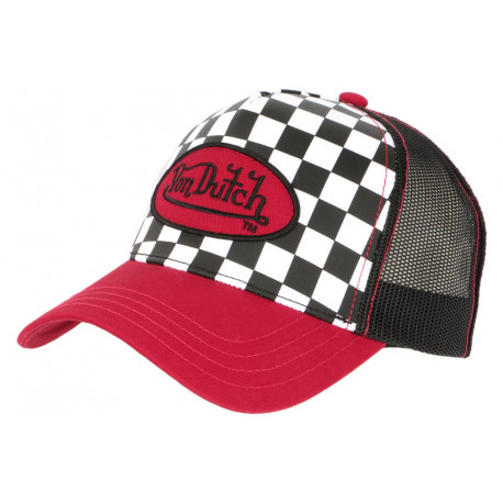 Casquette Von Dutch Rouge et Noire Damier Square Baseball CASQUETTES VON DUTCH