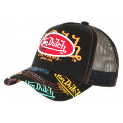 Casquette Von Dutch Noire et Orange Custom Tags Trucker Baseball ANCIENNES COLLECTIONS divers