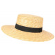 Grand chapeau de paille canotier beige ceinture noire Bazyl CHAPEAUX Léon montane