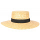 Grand chapeau de paille canotier beige ceinture noire Bazyl CHAPEAUX Léon montane