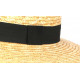 Grand chapeau de paille canotier beige ceinture noire Bazyl CHAPEAUX Léon montane