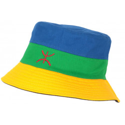 Chapeau Bob Berbere Bleu Vert et Jaune Reversible Noir en coton BOB Nyls Création