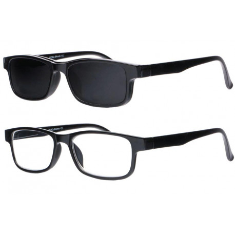 Lunettes de Lecture Solaires Clipsables Noires Rectangles Kyna Lunettes Loupe Solaire New Time