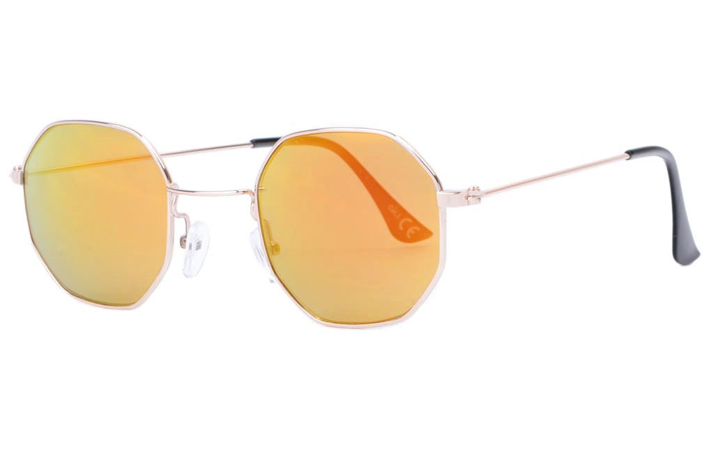 MADE IN ITALY lunettes de soleil hexagonales octogonales homme femme métal  cadre doré verre trempé lentille verte vintage années 80 boho hippie,  lunettes de soleil -  France