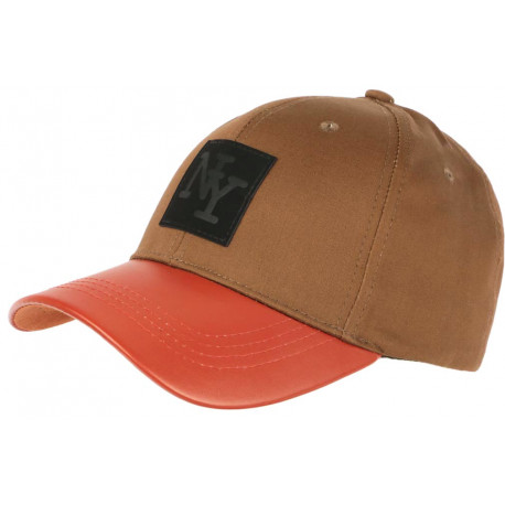 Casquette NY Marron Visière Cuir Rouge Orange Mode Baseball Major ANCIENNES COLLECTIONS divers