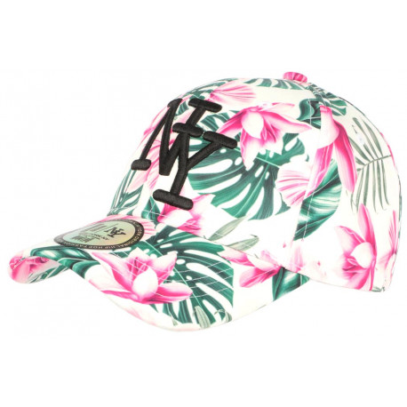 Casquette NY Blanche Fleurs Roses Fantaisie Baseball Phuket ANCIENNES COLLECTIONS divers