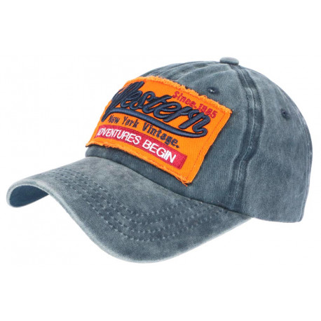 Casquette Baseball Vintage Bleue et Orange Coton NY Retro Western CASQUETTES Hip Hop Honour