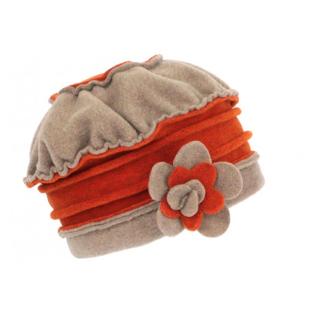 Bonnet Beret Femme Orange et Beige Polaire Deperlante Hiver Mode Syllia CHAPEAUX Léon montane