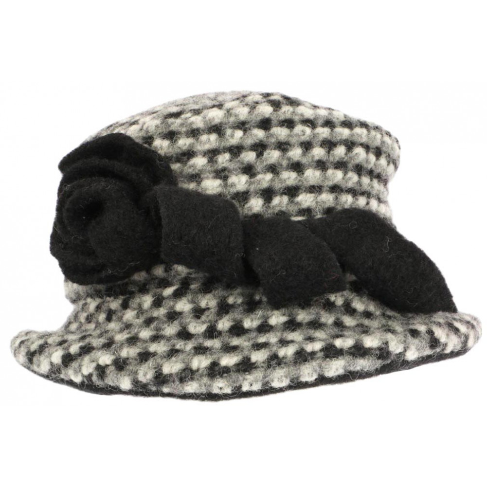 Chapeau femme bord large laine grise et noir - Hatsquality