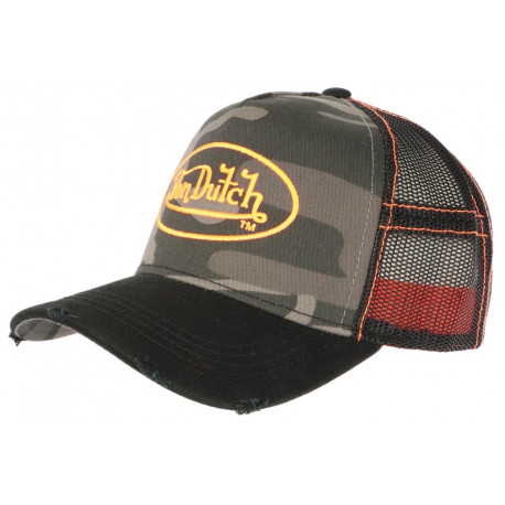 Casquette Von Dutch Camouflage Gris Patch Orange Custom Baseball Cam CASQUETTES VON DUTCH