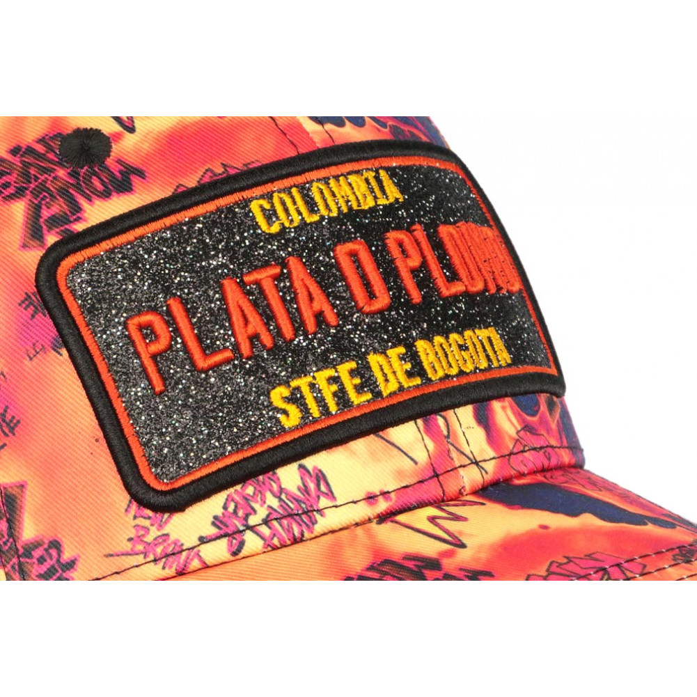 Berretto Plata O Plomo Giallo Fluo Con Strass Neri E Bandiera Colombiana, Cappello Baseball Unisex SKR, Stile Pablo Escobar Streetwear