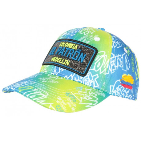 Casquette El Patron Jaune Fluo et Bleue Strass Streetwear Medellin Baseball CASQUETTES SKR