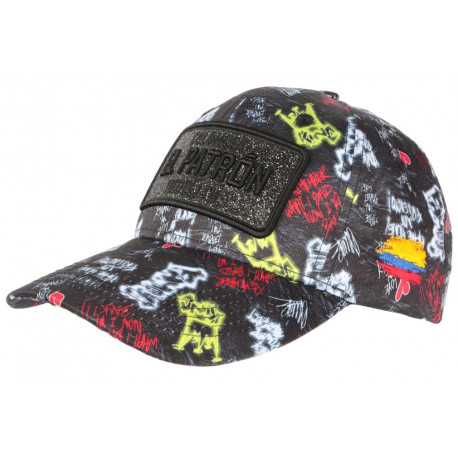 Casquette El Patron Noire et Rouge Strass Streetwear Colombia Baseball CASQUETTES SKR