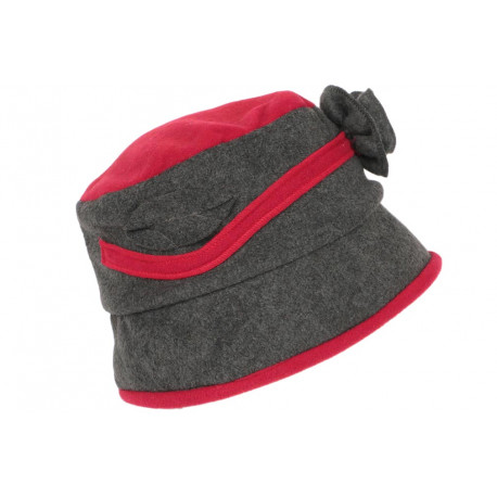 Beret Bonnet Femme Rouge et Anthracite Chapeau Polaire Hiver Monia CHAPEAUX Léon montane