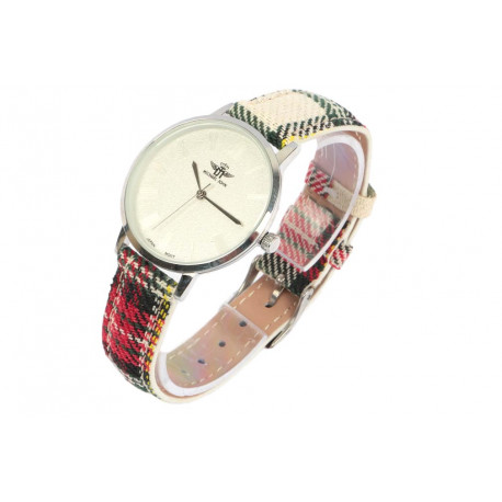 Montre Femme Fantaisie Blanche Bracelet Carreaux Ecossais Scostya Montre Michael John