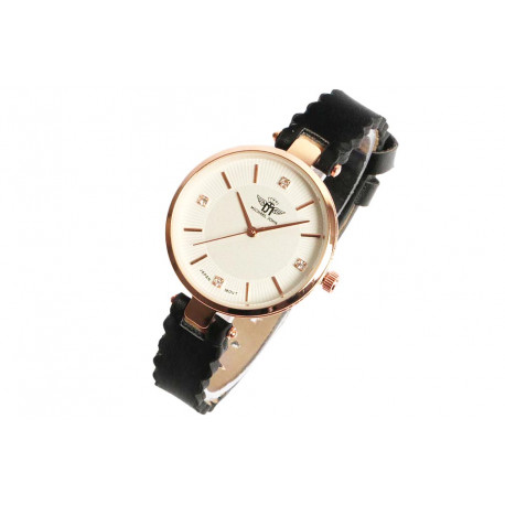 Montre Femme Strass Dorée Cuir Noir Originale Lily Montre Michael John