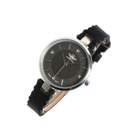 Montre Femme Noire Cuir et Strass Argent Originale Lily Montre Michael John