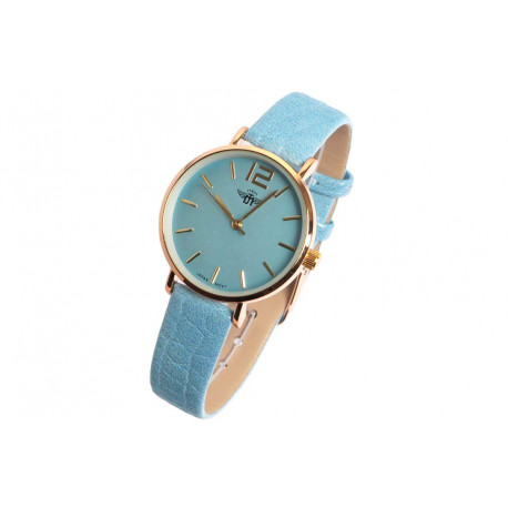 Montre Femme Bleue et Doree Cuir Fantaisie Lisa Montre Michael John