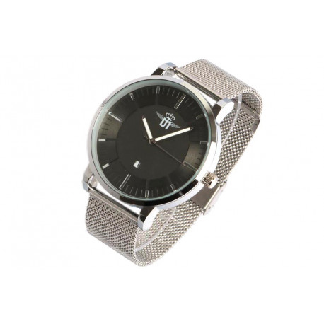 Grande Montre Bracelet Maille Milanaise Argent avec Dateur Baxa Montre Michael John