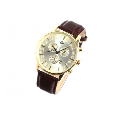 Montre Chronographe Cuir Marron et Dore avec Dateur Myonos Montre Michael John