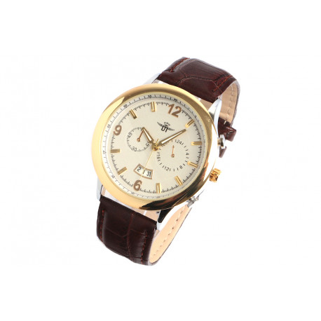 Montre Chronographe Doree Cuir Marron avec Dateur Classe Syonos Montre Michael John