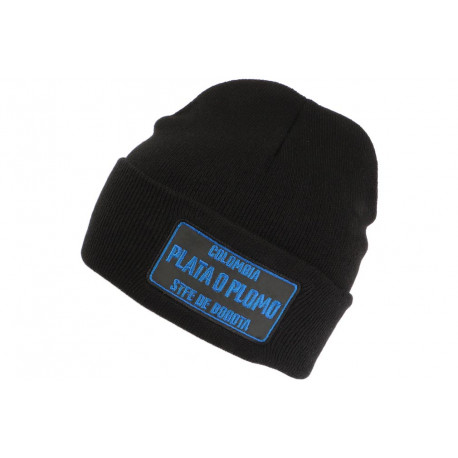 Bonnet Plata O Plomo Bleu et Noir Streetwear Colombia Patch Reflechissant BONNETS Hip Hop Honour