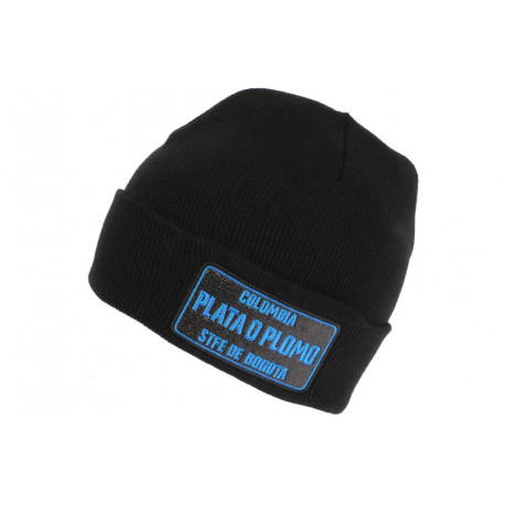 Bonnet Plata O Plomo Bleu et Noir Strass Streetwear Fashion Colombia BONNETS Hip Hop Honour