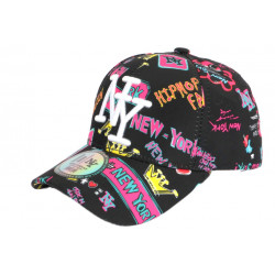 Casquette Enfant NY Noire et Rose Fashion Baseball Crown de 7 a 11 ans Casquette Enfant Hip Hop Honour