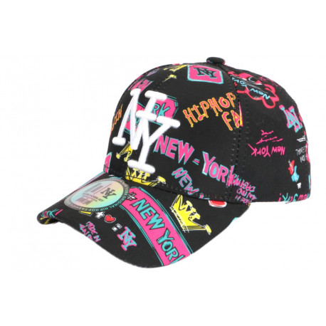 Casquette Enfant NY Noire et Rose Fashion Baseball Crown de 7 a 11 ans Casquette Enfant Hip Hop Honour