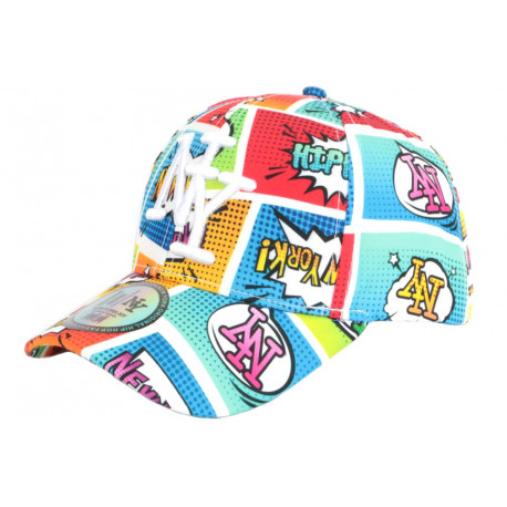 Casquette Enfant NY Orange et Bleue Print Original Pop Baseball de 7 à 11 ans Casquette Enfant Hip Hop Honour