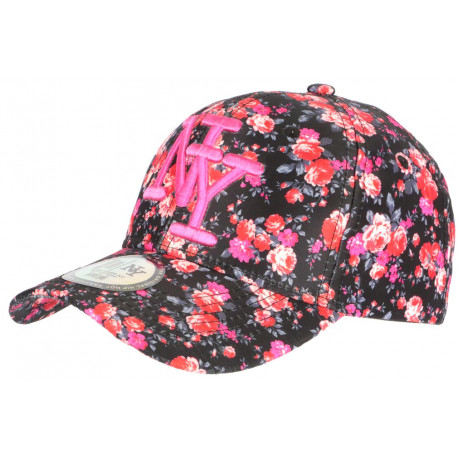 Casquette NY Rouge et Noire Petites Fleurs Roses Tropicales Baseball Weyss ANCIENNES COLLECTIONS divers