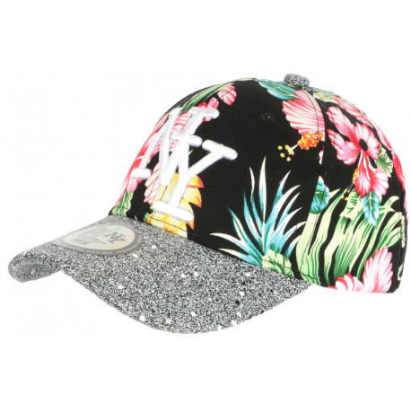 Casquette Enfant Strass Noir Fleurs Rouges Hawaï NY Baseball de 7 à 11 ans ANCIENNES COLLECTIONS divers