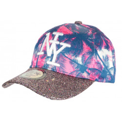 Casquette Enfant Strass Rose Palmiers Bleus Hawaï NY Baseball de 7 à 11 ans ANCIENNES COLLECTIONS divers