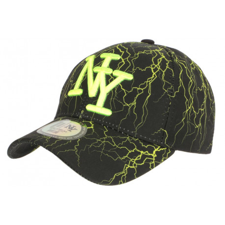 Casquette Enfant Jaune Fluo et Noire Eklyr Originale NY Baseball de 7 à 12 ans Casquette Enfant Hip Hop Honour