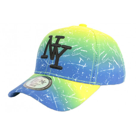 Casquette Enfant Bleue et Jaune Fluo Lyniz Fashion NY Baseball de 7 a 12 ans Casquette Enfant Hip Hop Honour