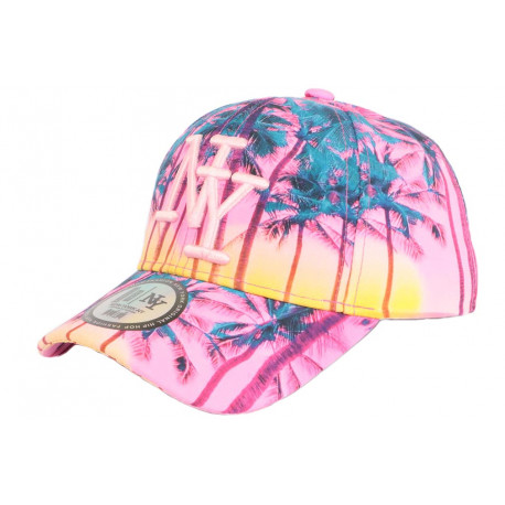 Casquette Enfant Rose et Bleue Palmiers Tropicale NY Baseball Sunrise 7 a 12 ans Casquette Enfant Hip Hop Honour