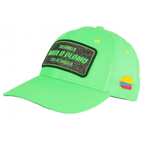 Casquette Plata o Plomo Vert Fluo et Strass Noir Colombia Baseball CASQUETTES SKR