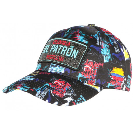 Casquette El Patron Bleue et Noire Print Streetwear Colombia Baseball CASQUETTES SKR