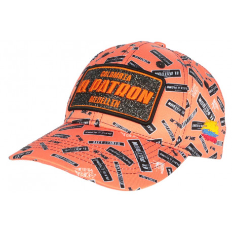 Casquette El Patron Orange et Noire Strass Print Streetwear Colombia Baseball CASQUETTES SKR