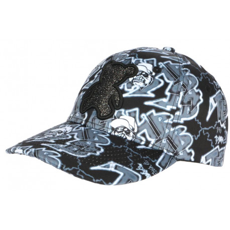 Casquette Teddy Bad Grise et Noire Strass Print Streetwear Fashion Baseball CASQUETTES SKR