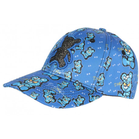 Casquette Teddy Bad Bleue et Noire Strass Print Streetwear Original Baseball CASQUETTES SKR