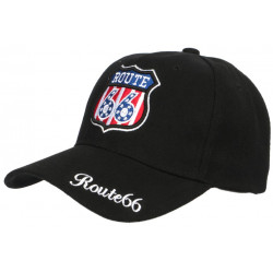 Casquette Route 66 Noire Broderie Rouge Baseball Biker CASQUETTES Nyls Création