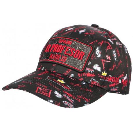 Casquette El Profesor Rouge et Noire Strass Print Streetwear Baseball CASQUETTES SKR