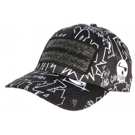 Casquette Piraterie Music Noire Strass Print Streetwear Baseball Rap CASQUETTES Piraterie Music