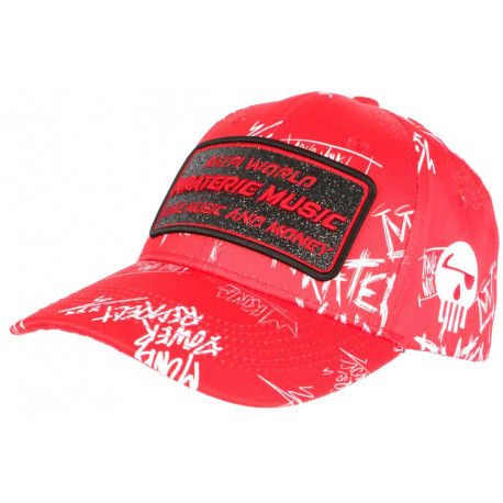 Casquette Piraterie Music Rouge Strass Print Streetwear Baseball Booba CASQUETTES Piraterie Music